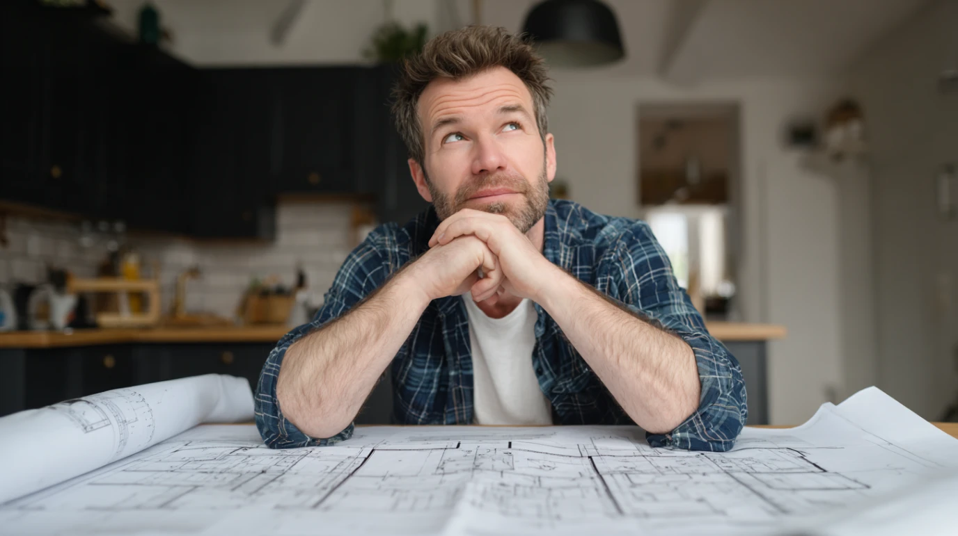 Covek koji pravi plan na osnovu plana kuce kako da ugradi vodovodne cevi